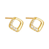 925 Silver Zircon Square Stud Earrings Women OL Fine Jewelry