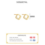 925 Silver Zircon Square Stud Earrings Women OL Fine Jewelry