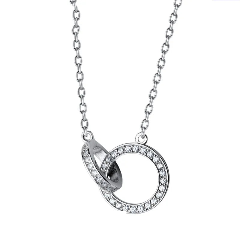 925 Sterling Silver Round Zircon Pendant Necklace For Women