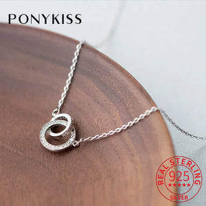 925 Sterling Silver Round Zircon Pendant Necklace For Women