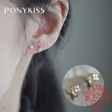 S925 Silver Four-Leaf Flower Zircon 14K Hoop Earrings Lovely Fine Jewelry