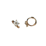 S925 Silver Four-Leaf Flower Zircon 14K Hoop Earrings Lovely Fine Jewelry