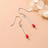 S925 Sterling Silver Red Matches Shape Drop Earrings Girl Family Jewelry Gift