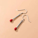 S925 Sterling Silver Red Matches Shape Drop Earrings Girl Family Jewelry Gift
