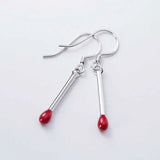 S925 Sterling Silver Red Matches Shape Drop Earrings Girl Family Jewelry Gift