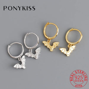 S925 Sterling Silver Bat Animals Huggie Hoop Earrings for Women