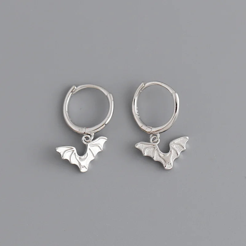 S925 Sterling Silver Bat Animals Huggie Hoop Earrings for Women