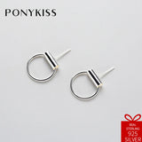 S925 Sterling Silver Round Stud Earrings Geometric Design