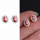 925 Silver Oval Garnet Ruby Zircon Stud Earring