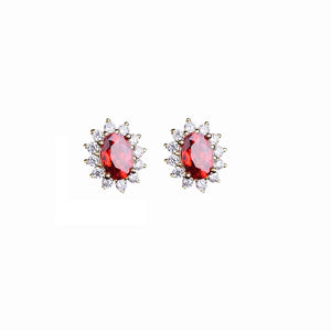 925 Silver Oval Garnet Ruby Zircon Stud Earring