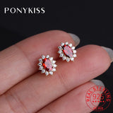 925 Silver Oval Garnet Ruby Zircon Stud Earring