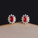 925 Silver Oval Garnet Ruby Zircon Stud Earring