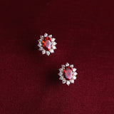 925 Silver Oval Garnet Ruby Zircon Stud Earring