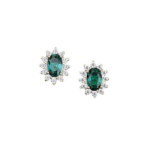 925 Silver Emerald Zircon Stud Earring 14K