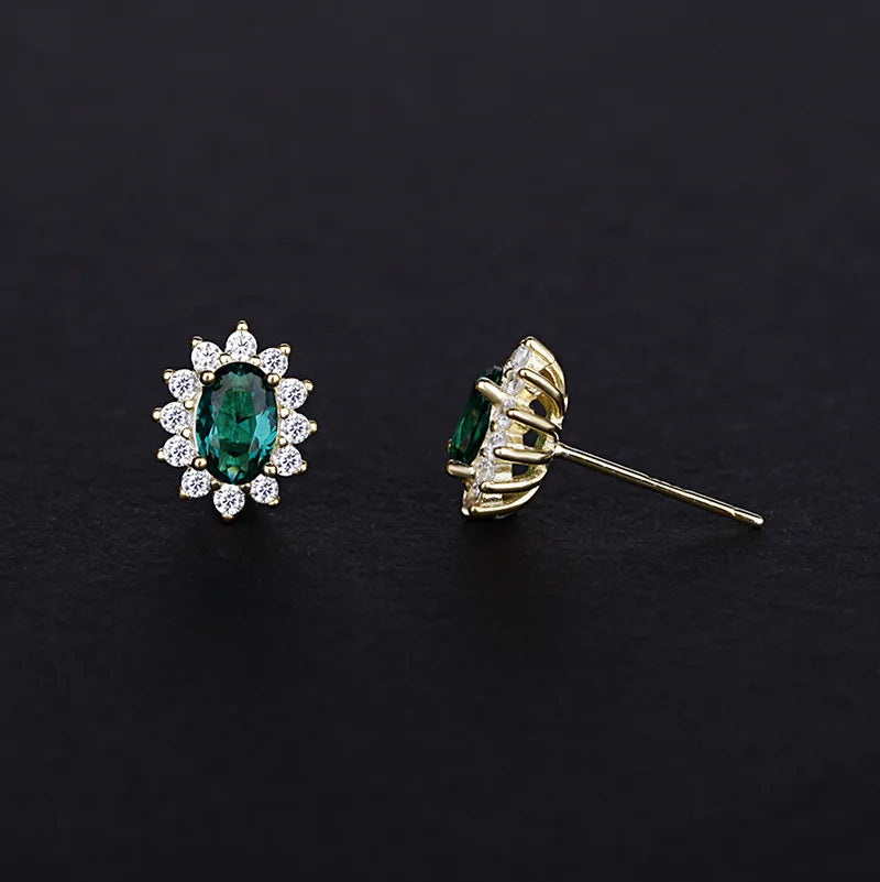 925 Silver Emerald Zircon Stud Earring 14K