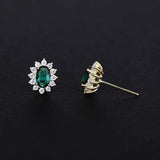 925 Silver Emerald Zircon Stud Earring 14K