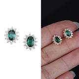 925 Silver Emerald Zircon Stud Earring 14K