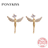 925 Silver Guardian Angel Wings Zircon Earrings