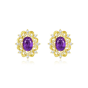 Vintage 925 Silver Purple Zircon Stud Earrings Party Jewelry Gift