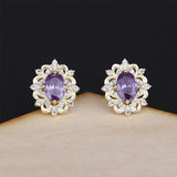 Vintage 925 Silver Purple Zircon Stud Earrings Party Jewelry Gift