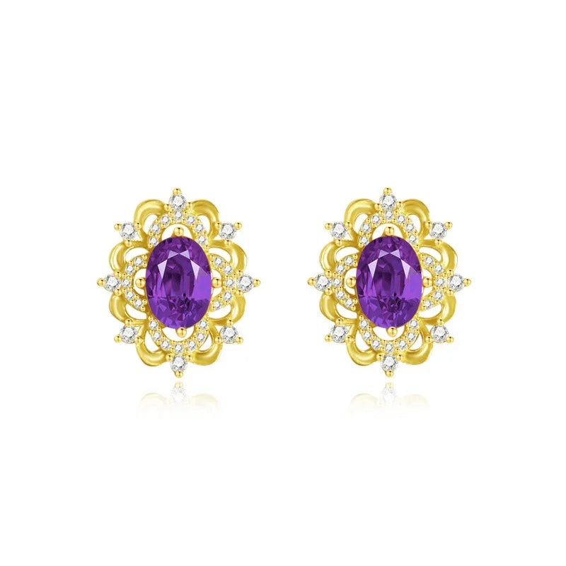 Vintage 925 Silver Purple Zircon Stud Earrings Party Jewelry Gift