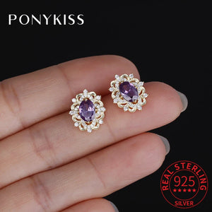 Vintage 925 Silver Purple Zircon Stud Earrings Party Jewelry Gift