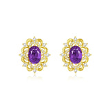 Vintage 925 Silver Purple Zircon Stud Earrings Party Jewelry Gift