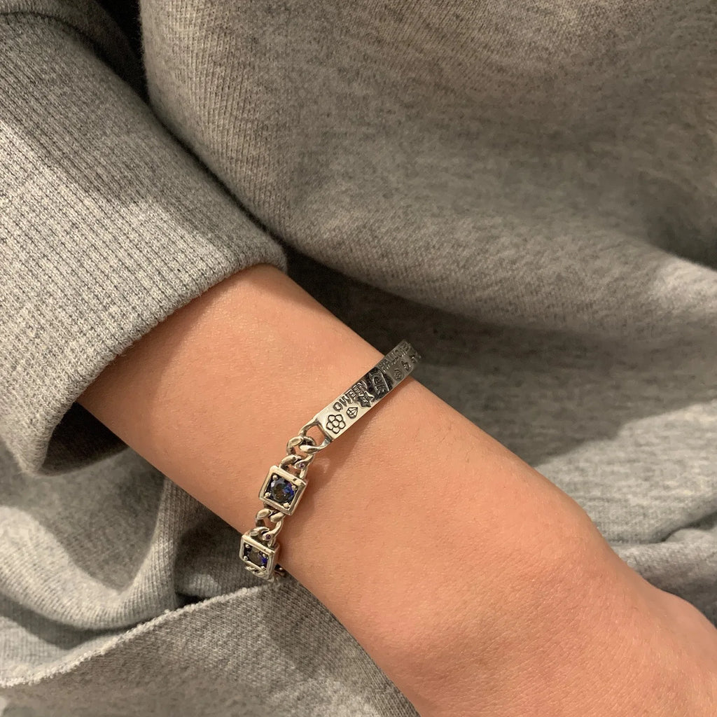 925 Silver Retro Graffiti Zircon Bracelet Women HipHop Jewelry