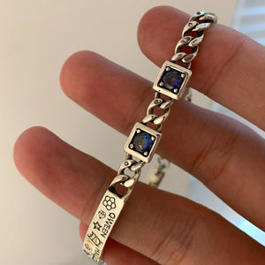 925 Silver Retro Graffiti Zircon Bracelet Women HipHop Jewelry