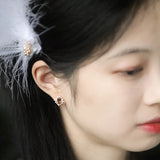 925 Silver Round Zircon Stud Earrings 14K for Women