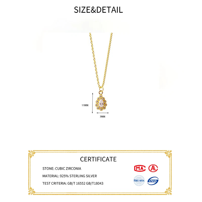925 Silver Zircon Pendant Necklace 14K
