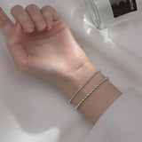 Vintage S925 Sterling Silver Glossy Beads Bracelets Women Party Jewelry