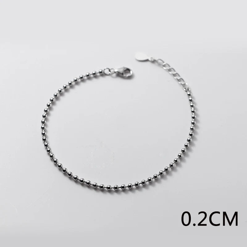 Vintage S925 Sterling Silver Glossy Beads Bracelets Women Party Jewelry