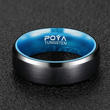 POYA 8mm Tungsten Carbide Ring Mens Beveled Edges Wedding Band