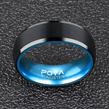 POYA 8mm Tungsten Carbide Ring Mens Beveled Edges Wedding Band
