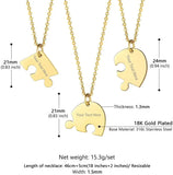 3Pcs 18K Plated Name Heart Pendant Necklaces for Family BFF Gift