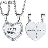 Personalized Heart Pendant Necklaces for 2 Friends, Engraved Names, Gold/Silver