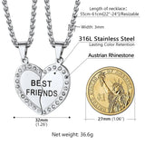 Personalized Heart Pendant Necklaces for 2 Friends, Engraved Names, Gold/Silver