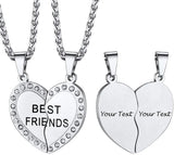 Personalized Heart Pendant Necklaces for 2 Friends, Engraved Names, Gold/Silver