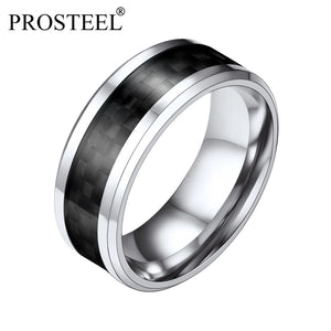 Carbon Fiber Wedding Engagement Men Band Ring Stainless Steel Jewelry