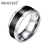 Carbon Fiber Wedding Engagement Men Band Ring Stainless Steel Jewelry