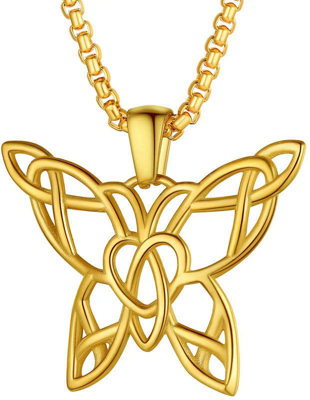 Celtic Knot Butterfly Necklace Chain Stainless Steel Jewelry Gold/Black/Silver