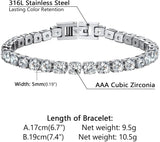 Classic Tennis 5mm Bracelet Clear/Black Cubic Zirconia Steel 6.5/7.5 Inch