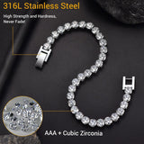 Classic Tennis 5mm Bracelet Clear/Black Cubic Zirconia Steel 6.5/7.5 Inch