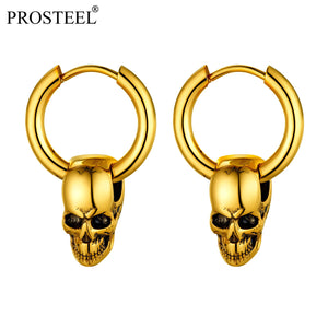 Gothic Skull Hoop Earrings Black/Gold Stainless Steel Halloween