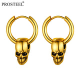 Gothic Skull Hoop Earrings Black/Gold Stainless Steel Halloween