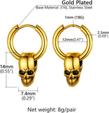 Gothic Skull Hoop Earrings Black/Gold Stainless Steel Halloween