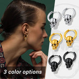 Gothic Skull Hoop Earrings Black/Gold Stainless Steel Halloween