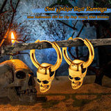Gothic Skull Hoop Earrings Black/Gold Stainless Steel Halloween