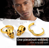 Gothic Skull Hoop Earrings Black/Gold Stainless Steel Halloween